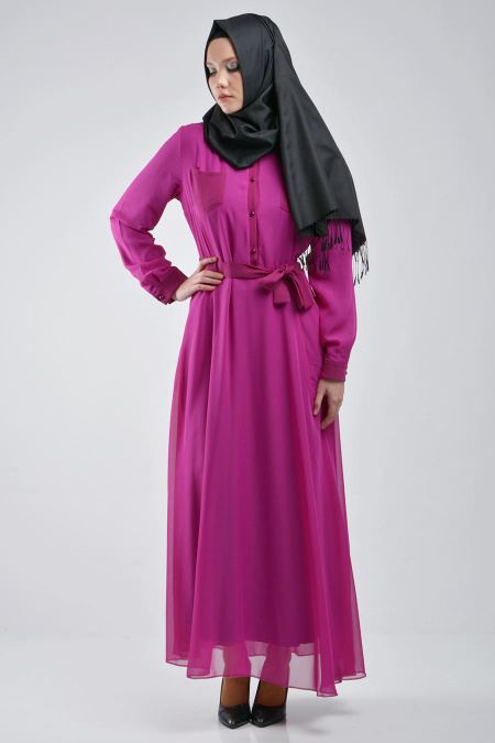 Neva Style - Fuchsia Hijab Dress 7057F