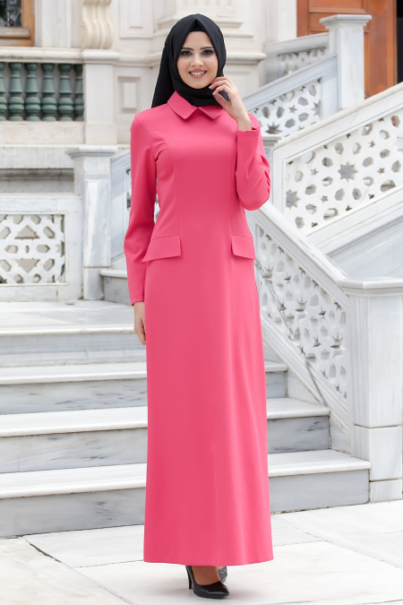 Neva Style - Fuchsia Hijab Dress 7079F