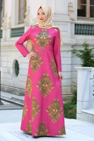 Neva Style - Fuchsia Hijab Evening Dress 2680F 