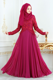 Neva Style - Fuchsia Hijab Prom Dress 7603F - Thumbnail