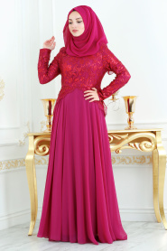 Neva Style - Fuchsia Hijab Prom Dress 7603F - Thumbnail