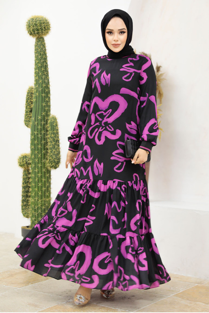 Neva Style - Fuchsia Long Sleeve Dress 12437F - 3