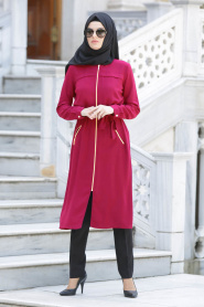 Neva Style - Fuchsia Manteau Hijab 5061F - Thumbnail