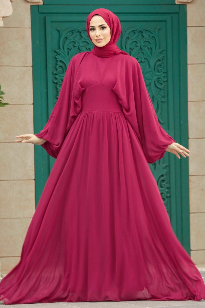 Fuchsia Turkish Hijab Engagement Gown 60681F - 1