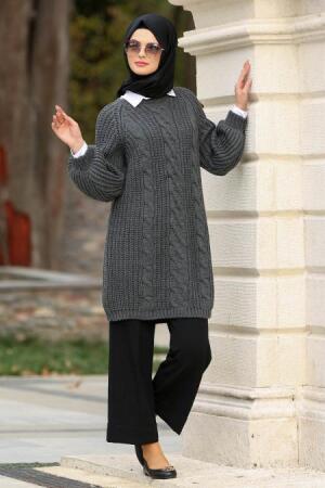 Neva Style - Füme Örgü Tesettür Triko Tunik 30010FU - 1