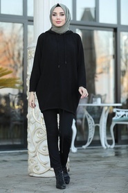 Neva Style - Siyah Tesettür Sweatshirt 3256S - Thumbnail
