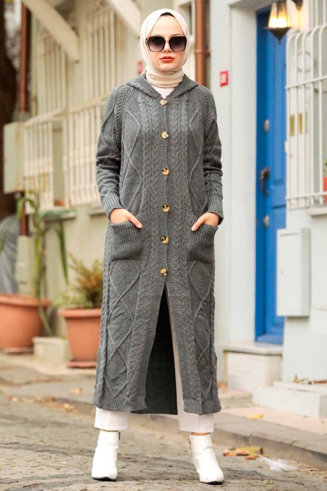 Neva Style - Füme Tesettür Triko Hırka 7036FU - NEVA STYLE