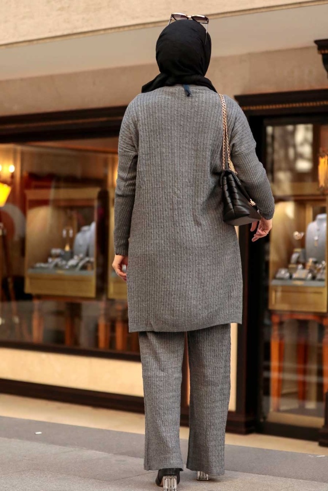 Neva Style - Füme Tesettür Triko İkili Takım 33450FU - 2