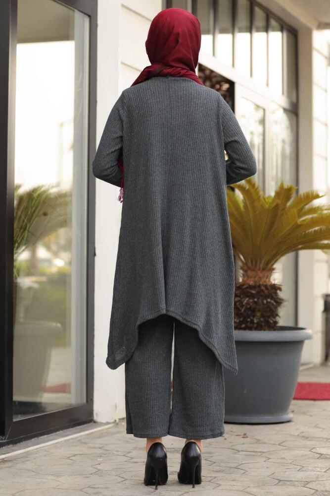 Neva Style - Füme Tesettür Triko İkili Takım 948FU - 2