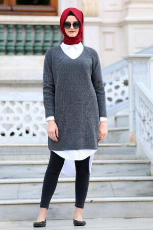 Neva Style - Füme Tesettür Triko Tunik 40030FU - 1