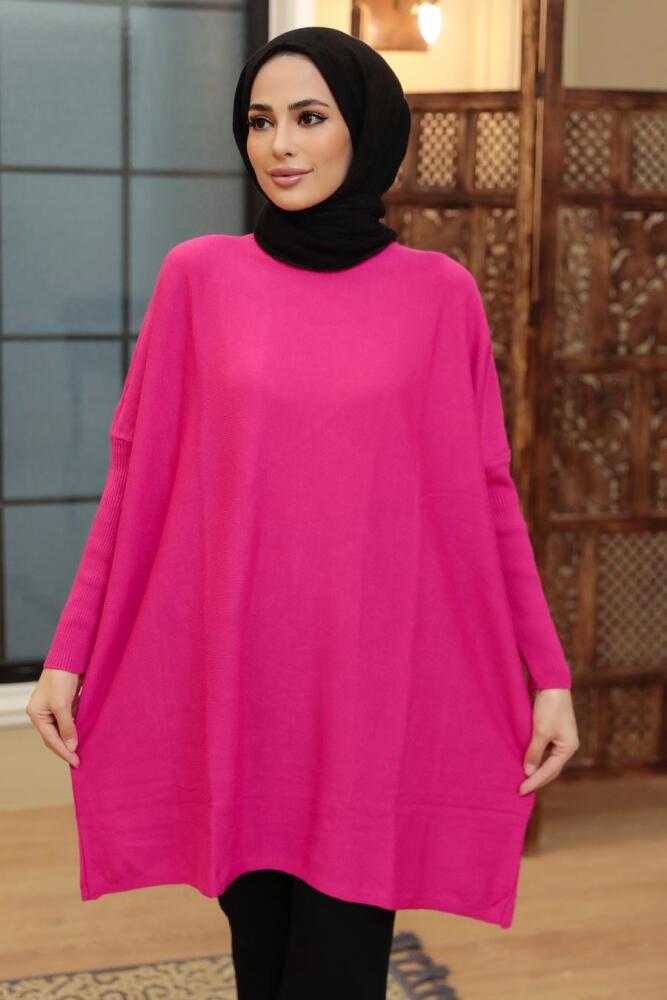 Neva Style - Fushia High Quality Knitwear Tunic 3399F - 1