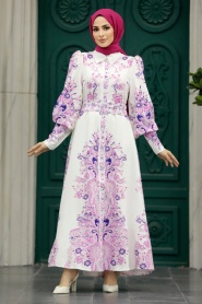 Neva Style - Fushia Hijab For Women Dress 22143F - Thumbnail