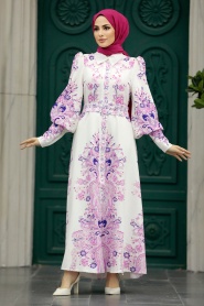 Neva Style - Fushia Hijab For Women Dress 22143F - Thumbnail