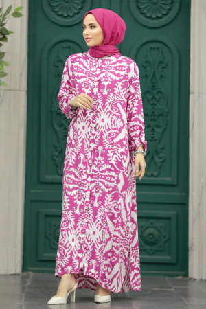 Fushia Hijab Turkish Dress 50104F - 3