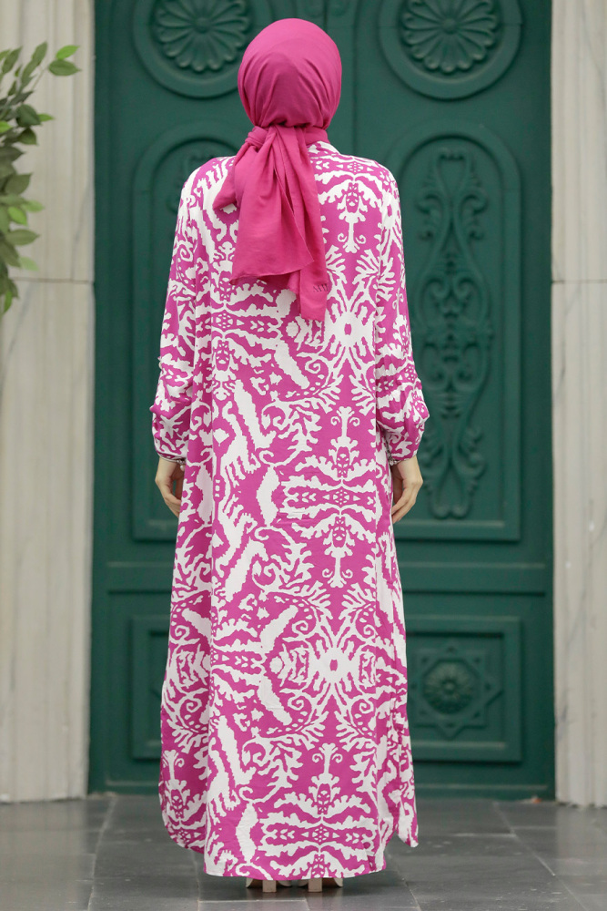 Fushia Hijab Turkish Dress 50104F - 4