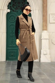 Neva Style - Gilet Cachet Hijab Marron 5824KH - Thumbnail