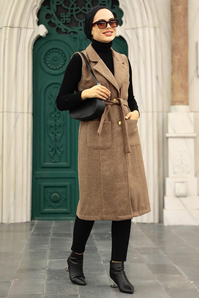 Neva Style - Gilet Cachet Hijab Marron 5824KH - 2