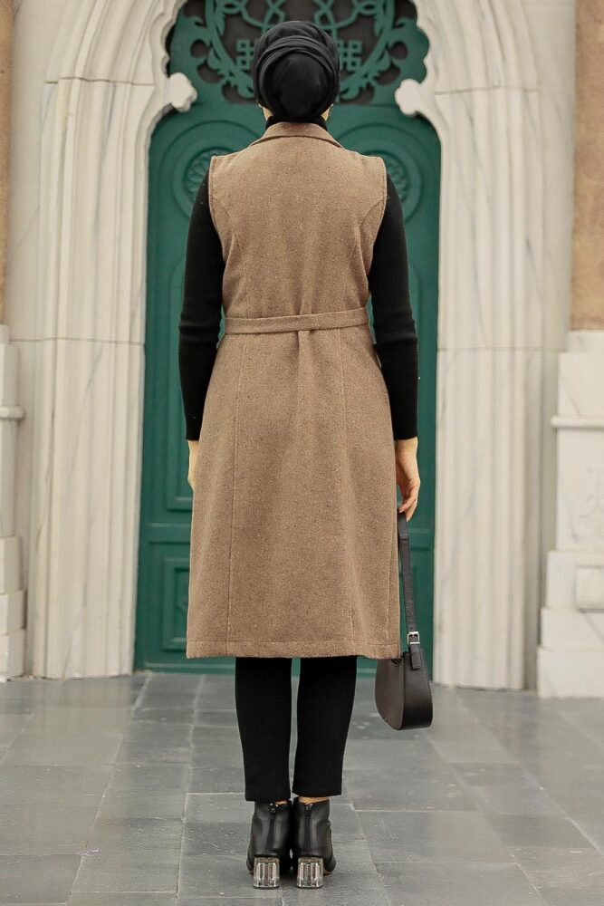 Neva Style - Gilet Cachet Hijab Marron 5824KH - 3