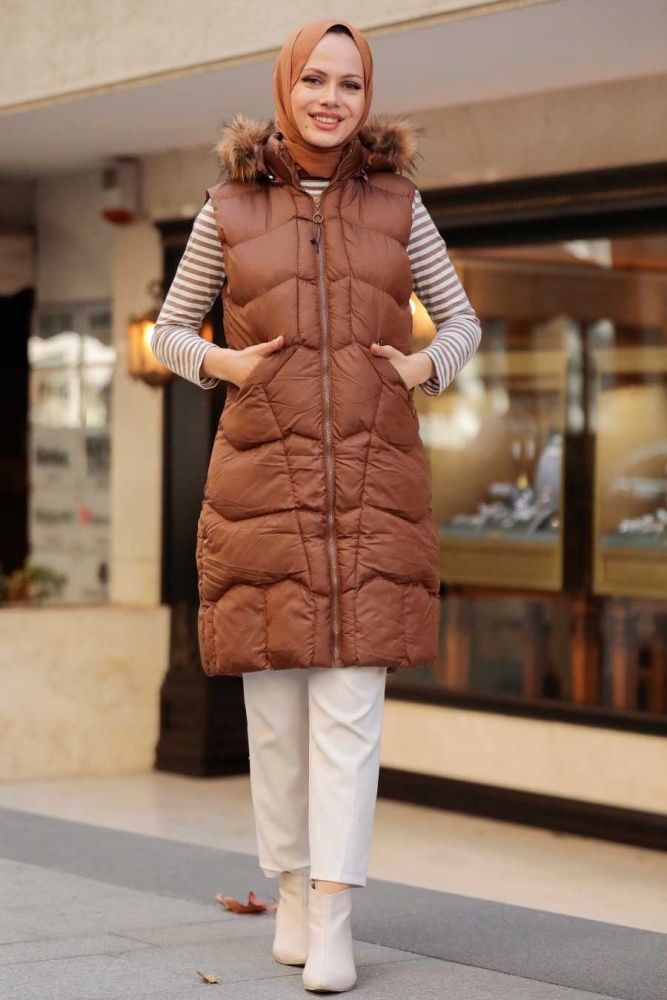 Neva Style -Gilet Gonflable Hijab Kaki 1367HK - 1