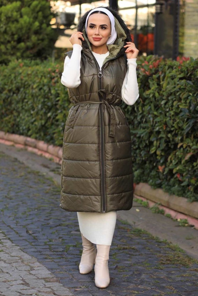 Neva Style - Gilet Gonflable Hijab Kaki 15110HK - 1