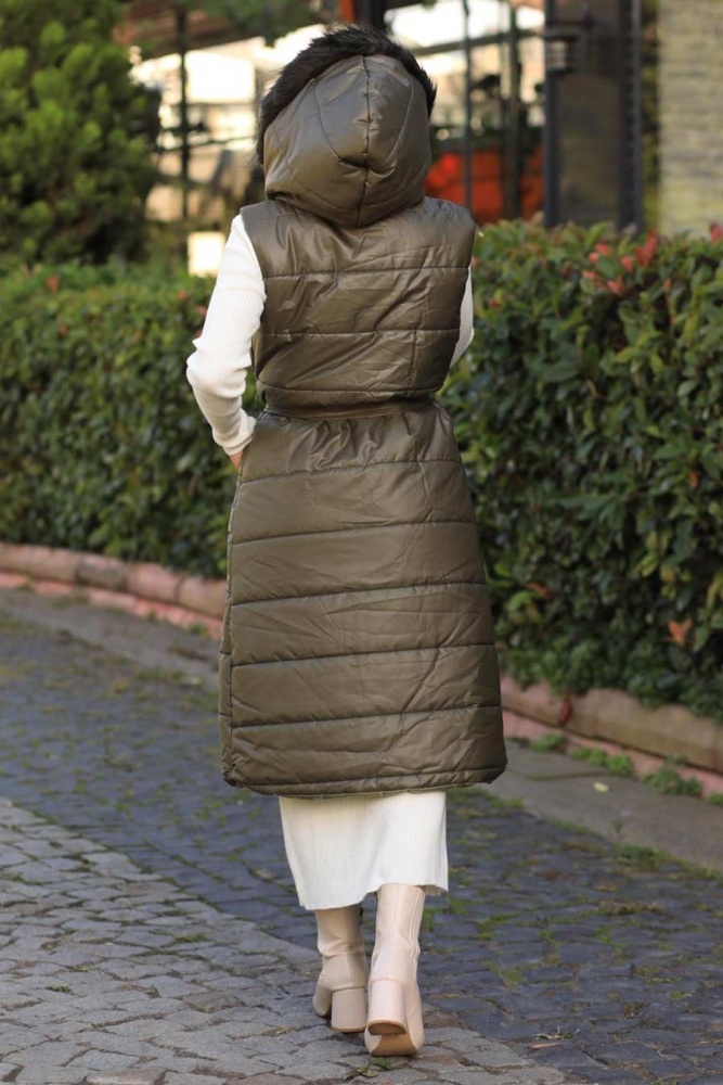 Neva Style - Gilet Gonflable Hijab Kaki 15110HK - 5