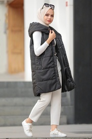 Neva Style - Gilet Gonflable Hijab Noir 34280S - Thumbnail