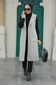 Neva Style - Gilet Hijab Cachet Gris 5824GR - Thumbnail