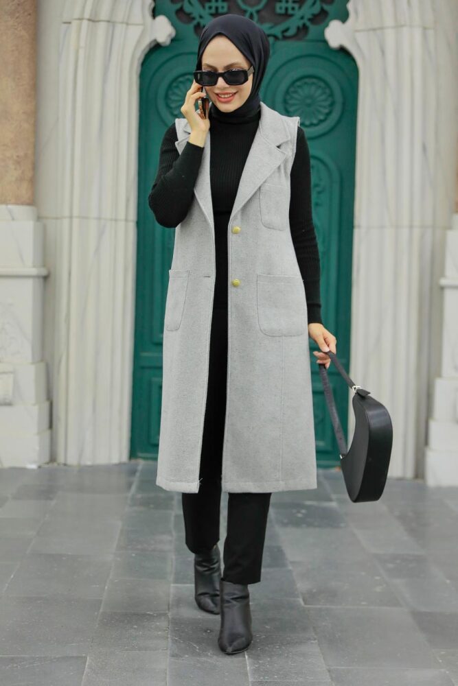 Neva Style - Gilet Hijab Cachet Gris 5824GR - 1