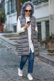 Neva Style - Gilet Hijab Fumé 1363FU - Thumbnail