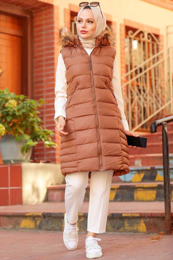 Neva Style - Gilet Hijab Tan 1363TB - 3