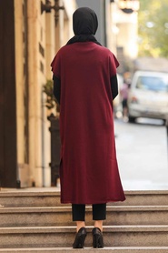 Neva Style - Gilet Tricot Hijab Rouge Bordeaux 21920BR - Thumbnail