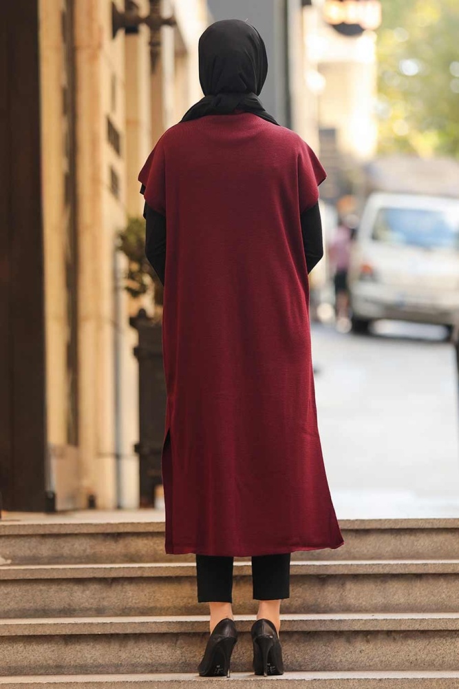 Neva Style - Gilet Tricot Hijab Rouge Bordeaux 21920BR - 2