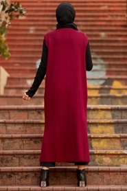  Neva Style - Gilet Tricot Hijab Rouge Bordeaux 3324BR - Thumbnail
