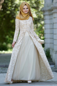Neva Style - Gold Hijab Dress 7061GOLD - Thumbnail
