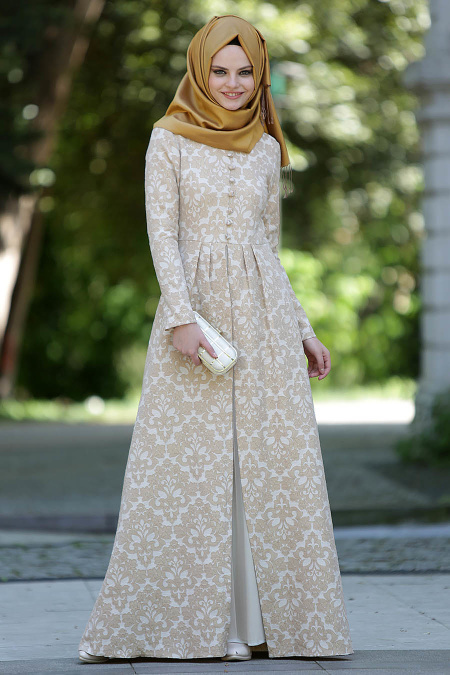 Neva Style - Gold Hijab Dress 7061GOLD