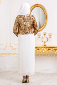 Neva Style - Long Gold Hijab Dress 3743GOLD - Thumbnail