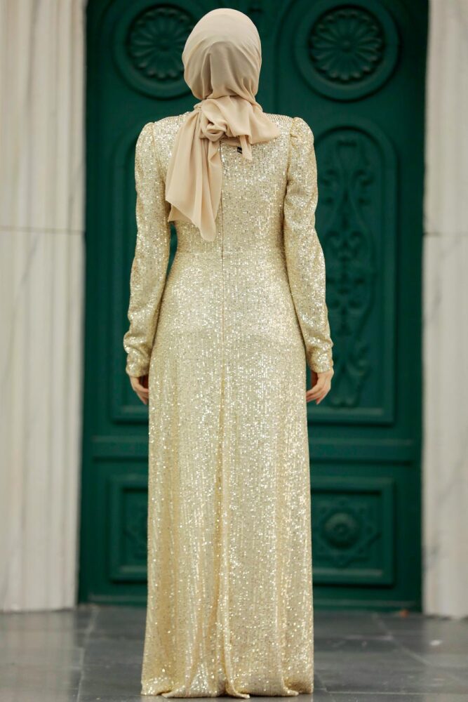Gold Muslim Long Sleeve Dress 39471GOLD - 3