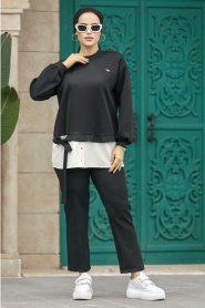 Neva Style - Gömlek Detaylı Siyah Tesettür İkili Takım 71201S - Thumbnail