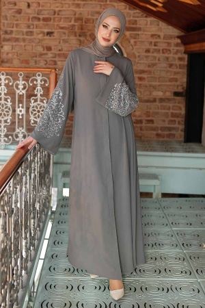 Neva Style - Gray Hijab Abaya 354400GR - 1