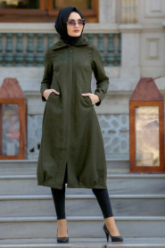 Neva Style - Green Hijab Coat 2163Y - Thumbnail