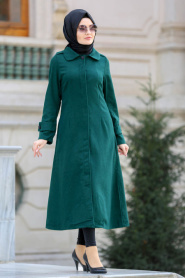 Neva Style - Green Hijab Coat 21690Y - Thumbnail