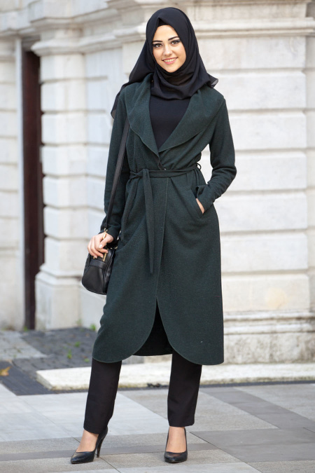 Neva Style - Green Hijab Coat 51070Y