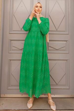 Neva Style - Green Hijab Dress 1073Y - 1