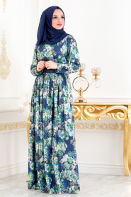 Neva Style - Green Hijab Dress 2093Y - Thumbnail