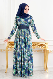 Neva Style - Green Hijab Dress 2093Y - Thumbnail