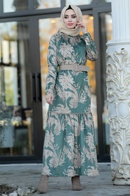 Neva Style - Green Hijab Dress 22150Y - Thumbnail