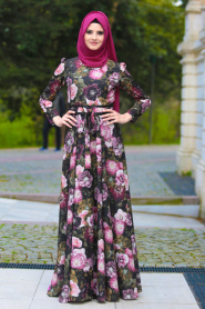 Neva Style - Green Hijab Dress 2416Y - Thumbnail