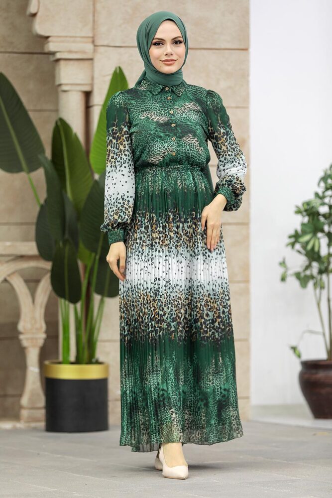Green Hijab Dress 3878Y - 1