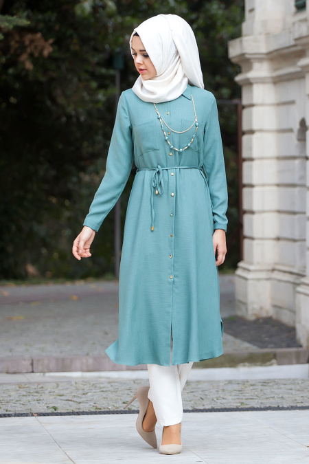 Neva Style - Green Hijab Dress 5092Y