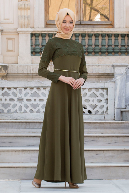 Neva Style - Green Hijab Dress 6647Y